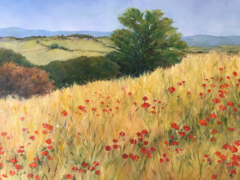 “Red Poppies “ Oil on panel, 12” x 16” 2021